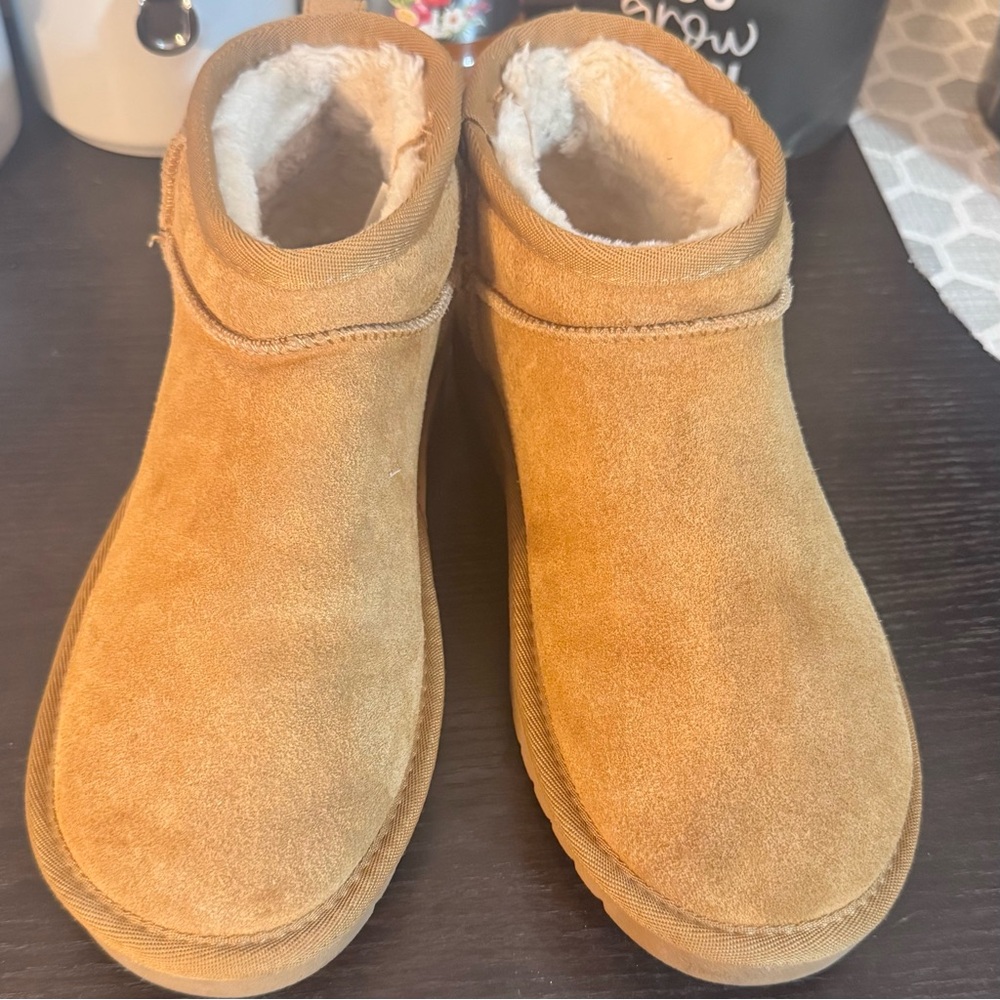 Tan Ankle Boots with Suede Finish and Plush Lining